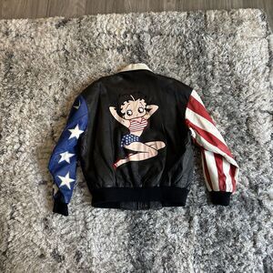 Vintage Women's Size Medium M Betty Boop Leather Zip-Up Jacket Embroidered Y2K
